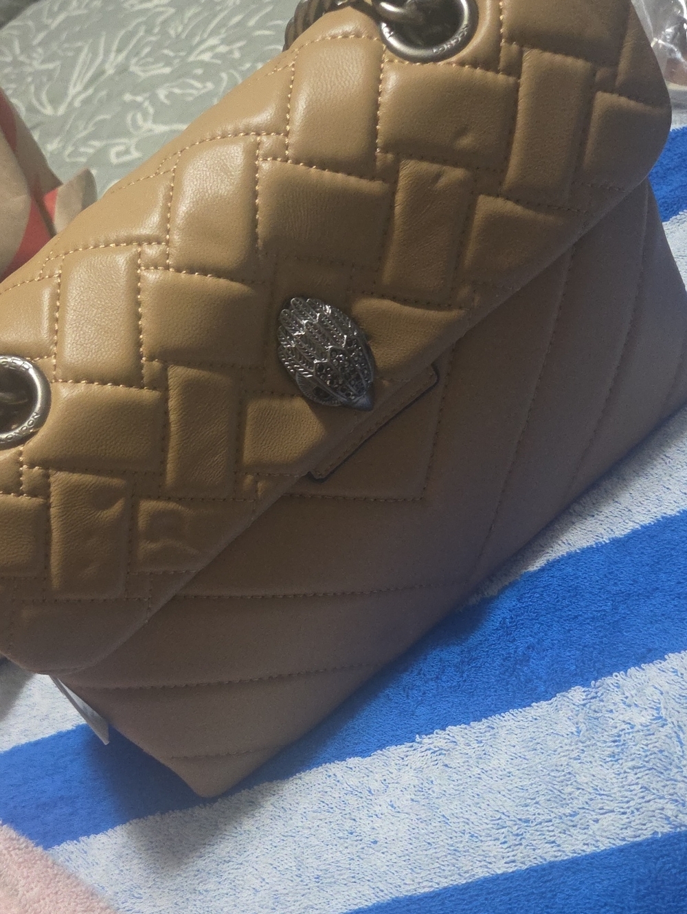 Kurt Geiger Quilted Tan Shoulder Bag with Silver Hardware